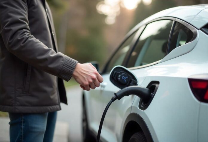 Käufer prüft gebrauchtes Elektroauto beim Kauf – mit Ladekabel, Checkliste und Beratung